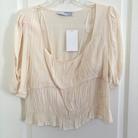 Sophie Rue Nordstrom Peasant Blouse Puff Sleeve Top Ivory Size XL NEW - Picture 1 of 4